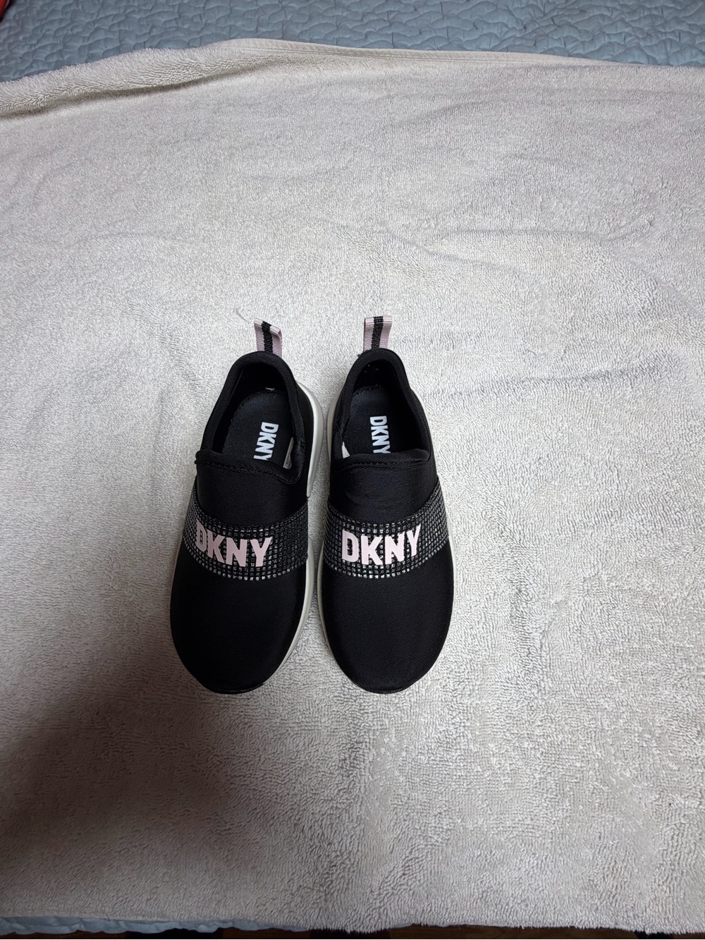 DKNY Kids Black Slip-On Sneakers with Pink Logo Band